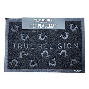 True Religion Pet Placemat Waterproof Food Mat for Dogs Cats 26" x 18" Black